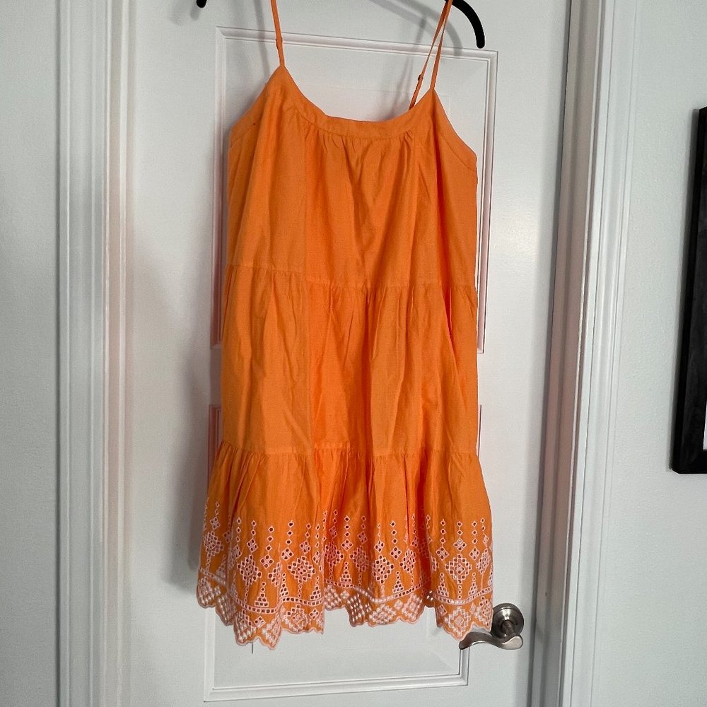 NEW LOFT Orange Eyelet Tiered Swing Dress